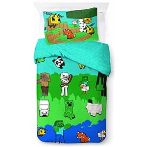 Jay Franco Minecraft Creative Fashion Set di Biancheria da Letto per Bambini 100% Cotone 135 x 200 cm Dimensioni Letto Singolo - Copripiumino + Federa 50 x 70 cm