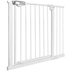 UISEBRT - Griglia di protezione per scale e porte, senza foratura, con chiusura automatica, apertura con una sola mano, in metallo, per larghezza di 95 - 105 cm, colore: bianco