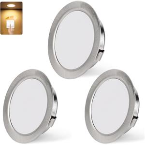 KYOTECH Faretto da incasso a LED, 230 V, dimmerabile, 3 W, 3000 K, luce bianca calda, ultra piatto, 300 lm, foro 55-58 mm e 15 mm, IP44, faretto da incasso per armadio a specchio, in nichel, set da 3