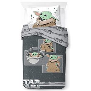 Jay Franco Star Wars Mandalorian Curious Child 100% Cotone Set Biancheria da Letto per Bambini 135 x 200 cm Dimensioni Letto Singolo - Copripiumino + Federa 50 x 70 cm
