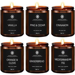 YMing Candele Profumate Invernali, 6 Candele Profumate Regalo Set,Naturale Candela in Vetro,1200g,Cera di Soia Candele Aromaterapia decorativo per Invernale Natalizie, Compleanno,Donna,Uomini