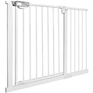 UISEBRT - Griglia di protezione per scale e porte, senza foratura, con chiusura automatica, apertura con una sola mano, in metallo, per larghezza di 105 - 115 cm, colore: bianco