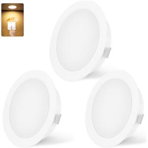 KYOTECH Faretto da incasso a LED, 230 V, dimmerabile, 3 W, 3000 K, luce bianca calda, ultra piatto, 300 lm, foro 55-58 mm e 15 mm, IP44, faretto da incasso per armadio a specchio, bianco, set da 3