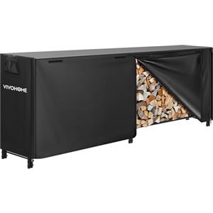 VIVOHOME 2,4 m Heavy Duty Indoor Outdoor Legna da ardere Rack con Copertura Combo Set Nero