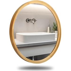 JIYUERLTD Specchio da Parete,Specchio Rotondo in Legno,Specchio Decorativo HD per Ingressi,del Bagno,Salotti e Bagno di Polvere,Camera da Letto (Natural Wood, Large 60 * 60cm)