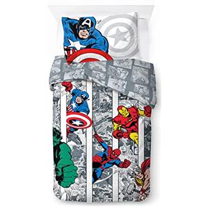 Jay Franco Marvel Comics Comic Cool - Set di Biancheria da Letto per Bambini, 100% Cotone, 135 x 200 cm, Misura Letto Singolo, Copripiumino + Federa 50 x 70 cm
