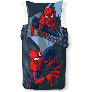 Jay Franco - Set di biancheria da letto in 100% cotone, motivo: Marvel Spiderman City Streets, per letto singolo, copripiumino da 135 x 200 cm e federa da 80 x 80 cm