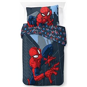 Jay Franco Marvel Spiderman City Streets - Set di Biancheria da Letto per Bambini, 100% Cotone, 135 x 200 cm, Misura Letto Singolo, Copripiumino + Federa 50 x 70 cm