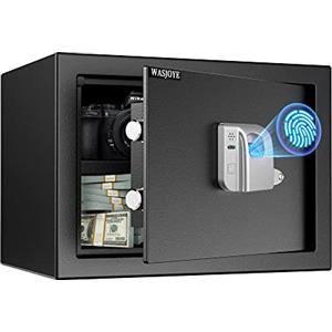 WASJOYE 25L Cassaforte per Impronte Digitali, Cassaforte Biometrica con Chiave, CassafortI Elettronica Automatica con Identificazione delle Dita, Cassetta di Sicurezza per Casa Hotel Ufficio
