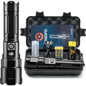 Esgofo Torcia LED Potente Professionale, 1000000 Lumen Ricaricabile USB C Super Luminosa Extreme Lunga Portata, Torce Flashlight Durevole con Display, 3 Modalità Per Campeggio Emergenza