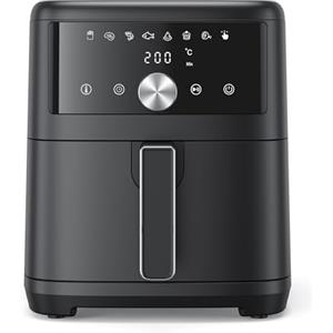 Innsky Friggitrice ad Aria Calda 6 Litri, Air Fryer con LED Touch Screen, Friggitrice Senza Olio Design Compatto, Fino A Sei Persone, 1500W, 8 Programmi, Basso Rumore, Ricette Italiane, Color Nero
