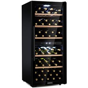 Klarstein Cantinetta Vino, Cantinetta Vino Refrigerata a Zona Doppia per Interno/Esterni, Frigo Bar, Cantina Vino con Vetrina, Mini Bar con Protezione UV, Frigo Vino Touch, 5-18°C, 102 Bottiglie