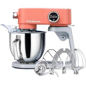 Kraftsman Impastatrice Planetaria Kraftsman in Metallo, 5L Robot da Cucina Multifunzione, 800W, 8 Velocità con Timer, Impastatrice Professionale con 4 Fruste in Acciaio Inox, Ideale per Impasti Duri (Arancione)