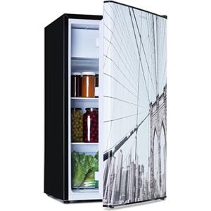 Klarstein CoolArt - Combinazione di Congelatore e Frigorifero, Frigo con 2 Livelli, Design Frontale, Termostato con 5 Livelli, 0-10 °C, Volume: 79 Litri, Motivo: Grande Città