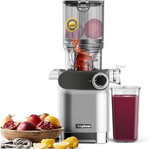 Anybear Estrattore di Succo, 200W Juicer Spremiagrumi a Freddo, con Vano di Riempimento da 110 mm, per Frutta e Verdura Intera, Coclea Potenziata, Materiale Tritan, Senza BPA (Argento)
