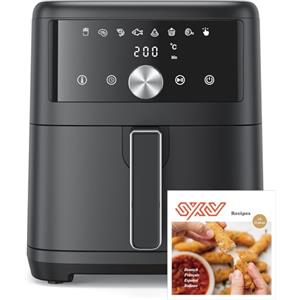Innsky Friggitrice ad Aria Calda Senza Olio 6L, Air Fryer Design Compatto con Touch Screen Digitale, 8 Programmi (Ricette Italiane), Silenziosa (<50dB), Ideale per Famiglie, 1500W, Color Nero