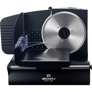 SMART-J Affettatrice Elettrica SMART·J Premium 200W con Lama Acciaio Inox 19 cm - Taglio Regolabile 0-15 mm, Design Compatto Nero, Piedini Antiscivolo, Ideale per Carni, Formaggi, Pane e Verdure