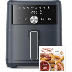 Innsky Friggitrice ad Aria Calda 6 Litri, Air Fryer Compatta con Touch Screen LED, Friggitrice Senza Olio, 8 Programmi, 1500W, Basso Rumore, per Fino a 6 Persone, Ricettario Italiano, Grigio