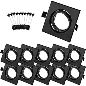 Bojim 10x Faretti Led da Incasso Per Cartongesso Quadrati Nero, Cornice Faretto Incasso Cartongesso, Portafaretto da Incasso Orientabile con portalampada GU10, Cornici da Incasso Per Faretto 68-80 mm