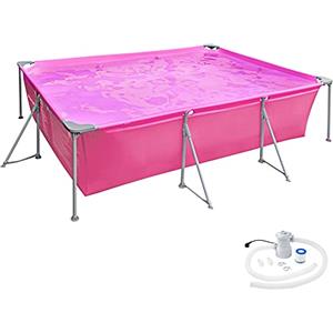 tectake® Piscina Fuori Terra Rettangolare, Piscina da Giardino con Pompa di Filtraggio Inclusa, PVC Alta Resistenza, Rapido Scarico dell'Acqua, 300 x 207 x 70 cm - Rosa Fucsia