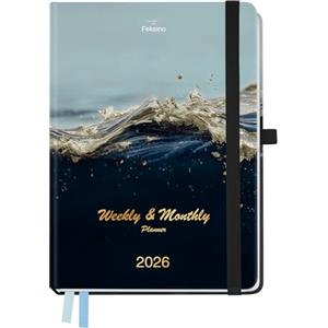 FEKSINO Agenda Settimanale 2026, 12 Mesi da gennaio 2026 a dicembre 2026, mensile, con pagine per spese e appunti, A4-28,6 x 21 cm, Programma Doppio 1 Settimana 2 Pagine