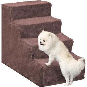 PawHut Scala per Cani a 4 Gradini, 60x35x44 cm Scaletta per Cani e Gatti di 10 KG in Tessuto Vellutato Sfoderabile e Lavabile, Marrone