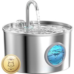 GIOTOHUN Fontanella per Gatti Acciaio: 2.2L Fontana per Gatti - Non include l'adattatore EU - Automatico Fontanella Gatto - Super Silenzioso Dispenser Acqua Gatto - Distributore Cani - con un Set di Filtri