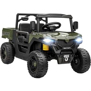 AIYAPLAY Macchina Elettrica per Bambini UTV 12V Fuoristrada Auto per Bambini con Bagagliaio, 2 Motori, Cintura 3 Punti, Telecomando, Sospensioni, USB, Musica, Luci, 1.8-3.7 km/h, 3-8 Anni, Verde