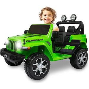 BabyCar Jeep Elettrica Per Bambini | Auto con Sedili in Pelle, Porte Apribili, MP3/USB/Micro SD | Macchina Elettrica per Bambini 12V con 2 Motori 35W | Licenza Ufficiale Jeep | Verde