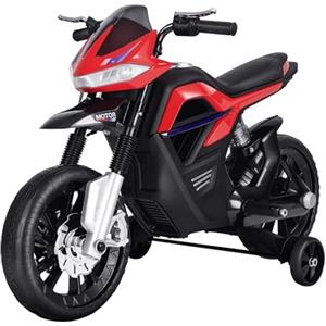 HOMCOM Moto Elettrica per Bambini da 6V con Rotelle, Fari e Musica, in PP e Metallo, 105x52.3x62.3 cm, Rosso