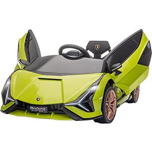 HOMCOM Macchina Elettrica per Bambini 3-5 Anni 12V Lamborghini SIAN, 3-5km/h Auto Elettrica per Bambini con 2 Motori, Fari e Musica, Telecomando, Cintura e Clacson, Verde