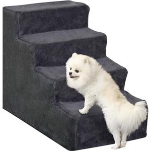 PawHut Scala per Cani a 4 Gradini, 60x35x44 cm Scaletta per Cani e Gatti di 10 KG in Tessuto Vellutato Sfoderabile e Lavabile, Grigio Scuro