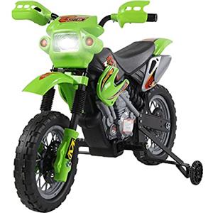 HOMCOM Moto Elettrica per Bambini 3 anni e Più, Moto Cross Elettrica con Rotelle, Batteria 6V Velocità 2.5km/h, 102 x 53 x 66cm, Verde