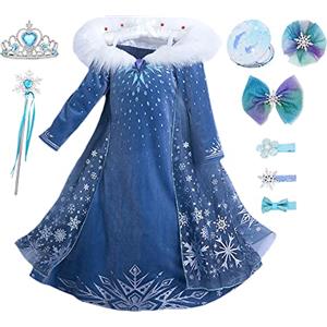 YOSICIL Vestito Elsa Frozen Bambina Costume da Principessa Elsa con Mantello Vestito Lungo Abito da Festa Costume Principessa Cerimonia Halloween Natale 3-9 Anni,Blu 140
