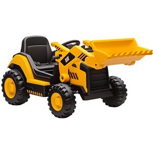 AIYAPLAY Ruspa Elettrica per Bambini 3-6 Anni Licenza CAT con Benna, 12V 7AH Macchina Elettrica Escavatore Trattore Giocattolo Cavalcabile con 2 Motori, Telecomando, Musica, Bluetooth e USB, Giallo
