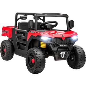 AIYAPLAY Macchina Elettrica per Bambini UTV 12V Fuoristrada Auto per Bambini con Bagagliaio, 2 Motori, Cintura 3 Punti, Telecomando, Sospensioni, USB, Musica, Luci, 1.8-3.7 km/h, 3-8 Anni, Rosso