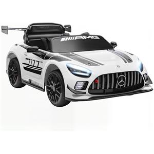 AIYAPLAY Macchina Elettrica per Bambini Mercedes-AMG GT3, 12V Auto Elettrica per Bambini 3-8 Anni con 2 Motori, Telecomando, Luci LED, Musica Wireless, Maniglia e Rotelle di Trasporto, Bianco