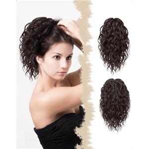 SanKristo Coda Capelli Extension con Coulisse, 30 cm corta Pinza Clip Estensione naturale Ondulati ricci e mossi Parrucche Posticcio sintetiche Finta Posticci cavallo per donna Quotidian, Marrone