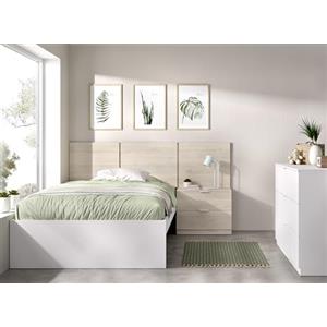 DEKIT GRUPO RIMOBEL BITO PACK - Set testa con tavolino a due cassetti, anello da letto 90 x 190 e cassettiera a tre cassetti - bianco/naturale
