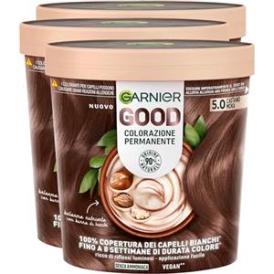 Garnier Good Colorazione Permanente Senza Ammoniaca 5.0 Castano Moka Tinta Lunga Durata 8 Settimane Copertura 100% Capelli Bianchi Colore Brillante e Luminoso Formula Vegana - 3 Confezioni