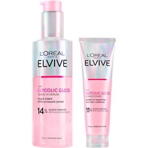 L'Oreal Paris L'Oréal Paris Elvive Glycolic Gloss Balsamo + Siero Senza Risciacquo per Capelli Spenti e Porosi Lucentezza Intensa e Duratura con Acido Glicolico - 2 flaconi da 150 ml