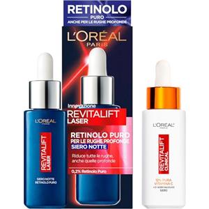 L'Oreal Paris L'Oréal Paris Revitalift Laser Siero Notte con Retinolo Puro Riduce Rughe Profonde 30ml + Revitalift Clinical Siero Viso 12% Pura Vitamina C Antietà Pori Meno Visibili e Pelle Luminosa 30ml