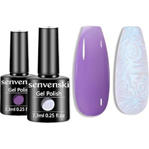 Senvenski Viola Gelatina Smalto Semipermanente Kit, Perlato Opale Sirena Semipermanente Unghie, Ghiaccio Cristallo Nudo Viola UV LED (CS2-019)