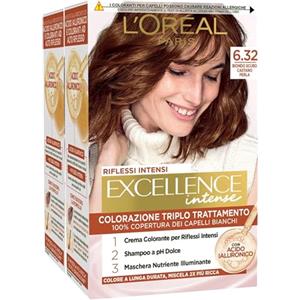 L'Oreal Paris 2x L'Oréal Paris Excellence Intense Colorazione Permanente 6.32 Biondo Scuro Castano Perla Triplo Trattamento con Acido Ialuronico - 2 Tinte