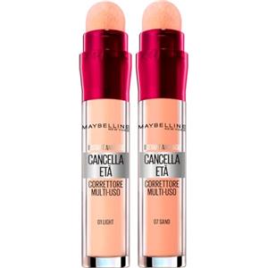 Maybelline New York Applicatore a Spugnetta + Cancella Età Correttore Liquido 07 Sand Multiuso Colore 01 Light con Contro le Occhiaie Instant Anti-Age