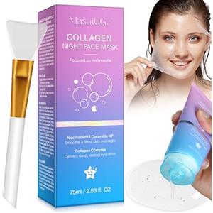 FuzzyUp Collagen Night Wrapping Mask, Maschera Collagene Viso Coreana Notte, Maschera Notturna al Collagene Riduce il Rilassamento Cutaneo e l'opacità, Peel Off per Pelle Luminosa, Idrata e Nutre la Pelle