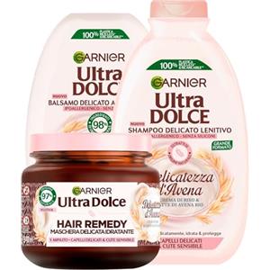 Garnier Ultra Dolce Shampoo + Balsamo + Maschera per Capelli Delicati e Cute Sensibile Delicatezza d'Avena con Crema di Riso e Latte di Avena Bio Idratante Ingredienti di Origine Naturale - 3 Prodotti
