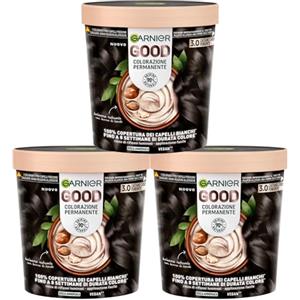 Garnier Good Tinta Colorazione Permanente Fino a 8 Settimane Colore Brillante e Luminoso Copre il 100% dei Capelli Bianchi Formula Vegana Senza Ammoniaca 3.0 Castano Cioccolato Fondente - 3 Confezioni