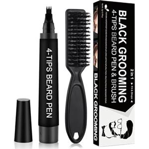 VelVervy Set Kit Penna per Riempimento Barba, Penna Filler per Barba da Uomo, Impermeabile Lunga Durata Strumenti, Barba Istantanea e Matita per Barba (Nero)
