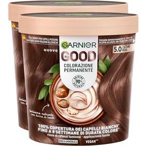 Garnier Good Colorazione Permanente Senza Ammoniaca 5.0 Castano Moka Tinta Lunga Durata 8 Settimane Copertura 100% Capelli Bianchi Colore Brillante e Luminoso Formula Vegana - 2 Confezioni